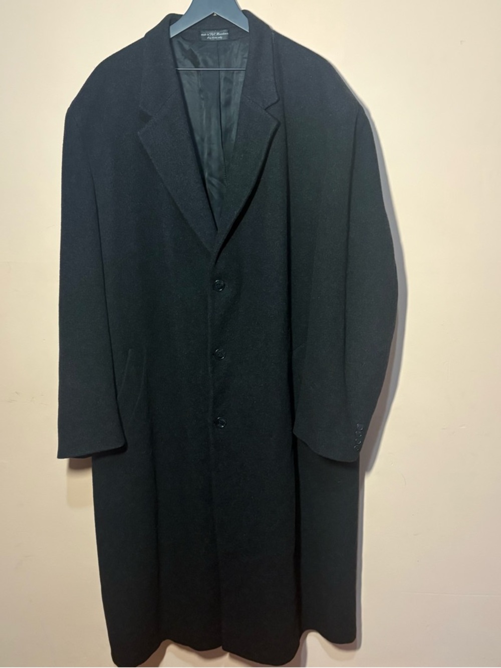 Andrew Fezza Cashmere Blend Overcoat Black 52L Long Vent Coat